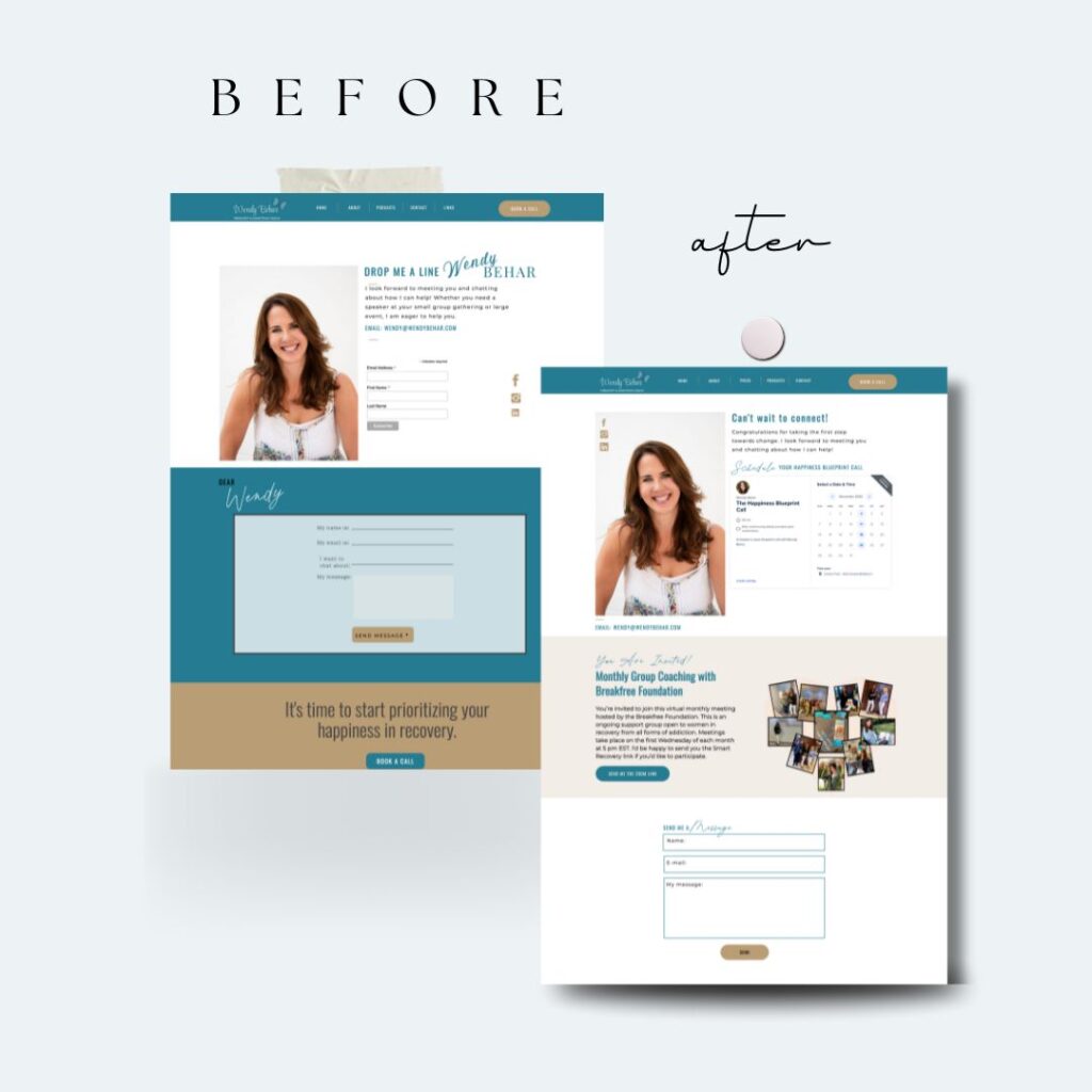 contact me page redesign on showit website by pipermache