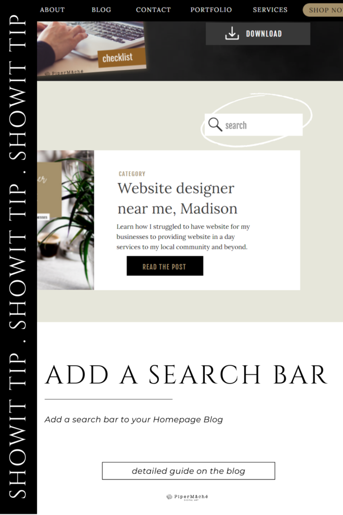 2 steps to add A SEARCH BAR ON A SHOWIT BLOG HOMEPAGE